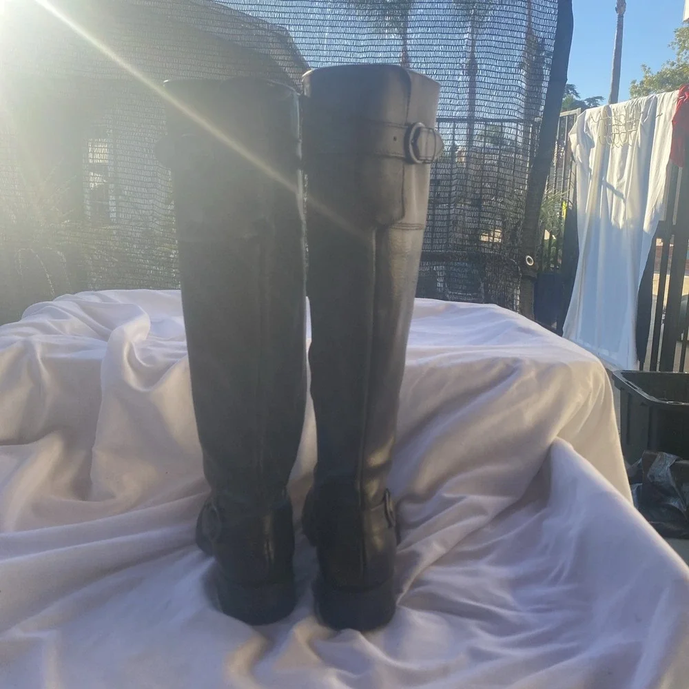 Brown Leather Zip Knee High Riding Boots Size 6 US ALDO